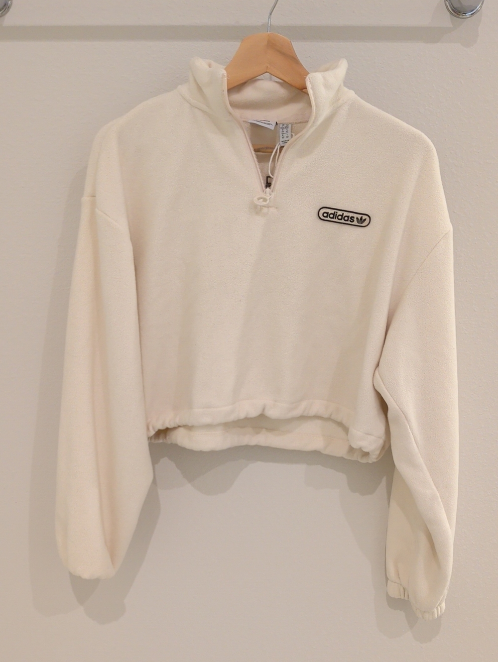 adidas Off-White Cropped Quarter-Zip Fleece Pullover